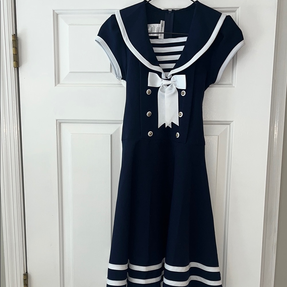 Bonnie Jean Blue and White Sailor Collar Sundress